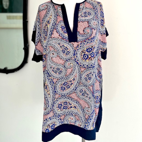 J.Crew Paisley Short Sleeve Colorful Beach Summer Vacation V-Neck Tunic XS - Picture 2 of 9